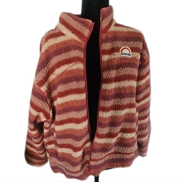 Wrangler Womens Retro Striped Sherpa Jacket in Red Gradient L - Picture 7 of 16
